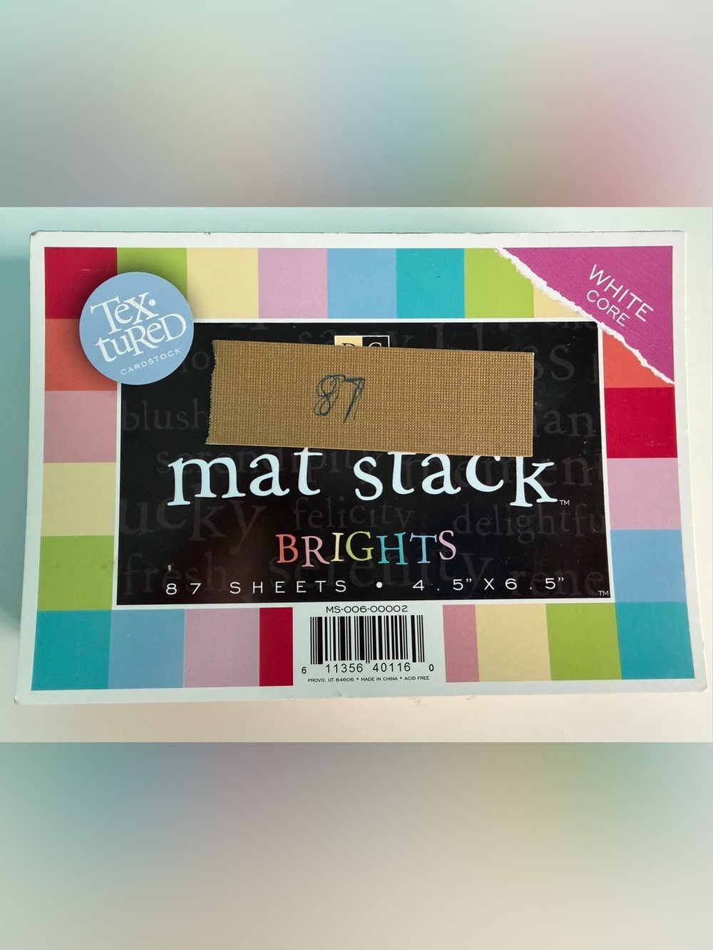 Mat Stack BRIGHTS Textured Matte Cardstock 87 Sheets 4.5" x 6.5" White Core
